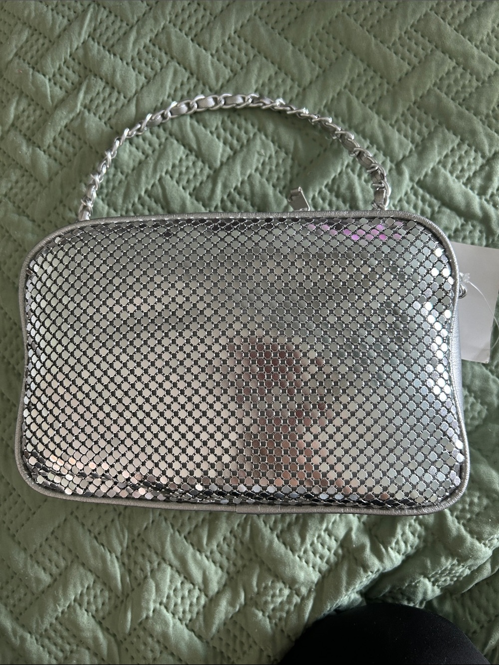 Silver Mesh Evening Clutch with Chain Handle